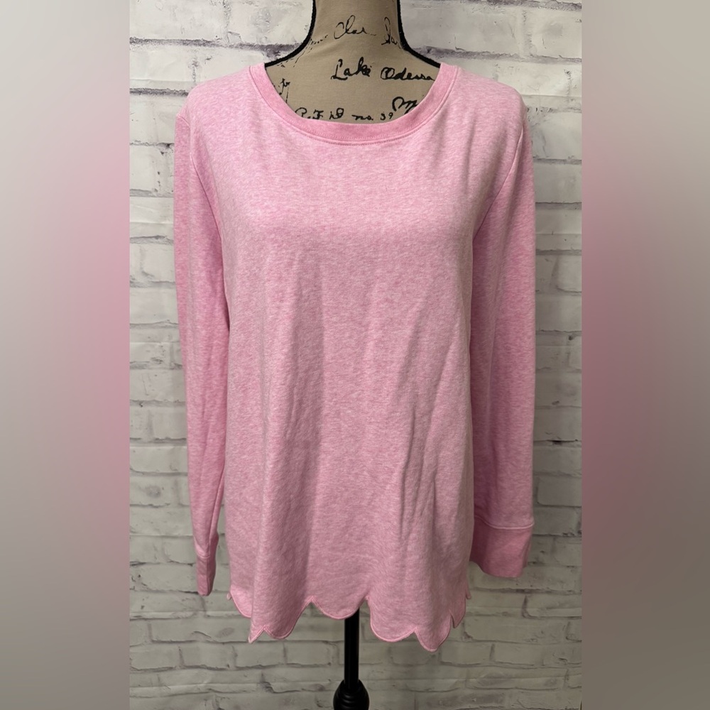 Talbots Scalloped Hem Sweatshirt Pink‎ XL Casual Feminine Cozy Soft
